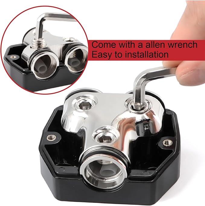 TuoLauthon 2 Way Power Distribution Block 1x 0 GA in 2X 0 GA Out Circuit Protector Distribution Connecting Blocks for Car Audio Splitter,1Pc with Installation Kit