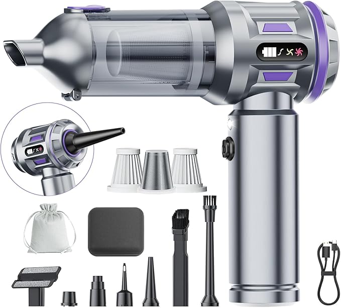 Car Vacuum Portable Cordless, 18000pa Mini Vacuum Cleaner, 4 in 1 Portable Car Vacuum Cleaner 120W High Power Handheld Vacuum Cordless Rechargeable With Air Duster&LED Light for Cars Home Office Pet