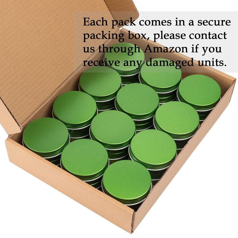 2 oz (60ml) Green Screw Top Aluminum Tins with Labels, 24 Pack