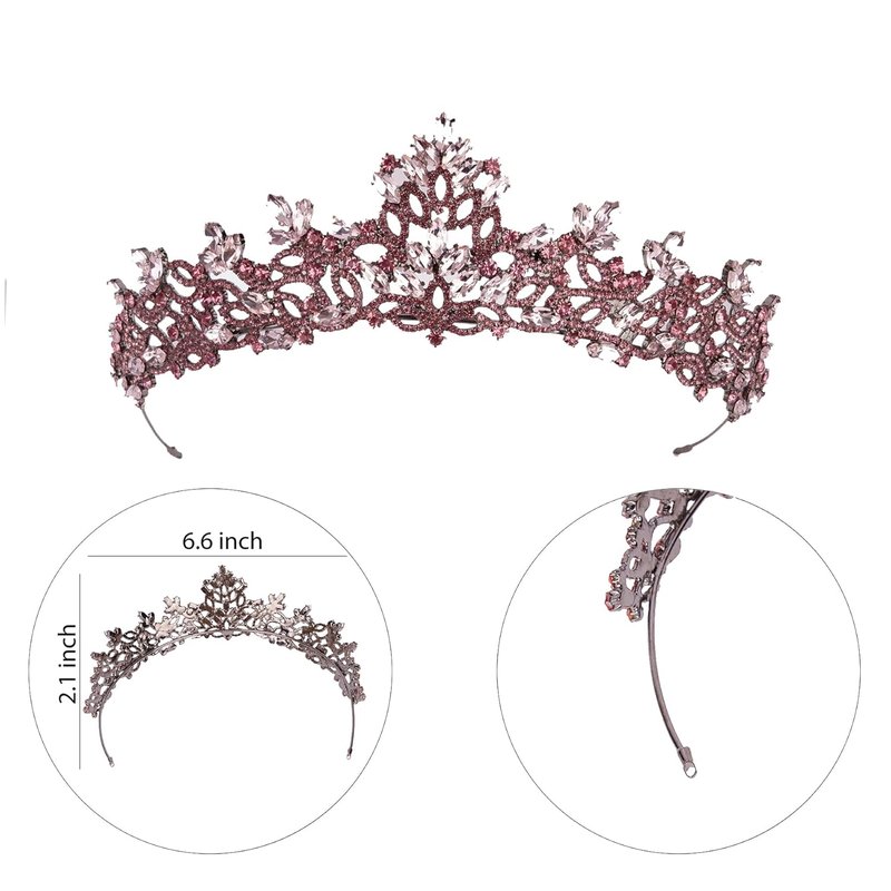 Handmade Pink Tiara for Women - Sparkling Rhinestone Crown for Bridal, Prom, Pageant & Birthday | Elegant Headpiece