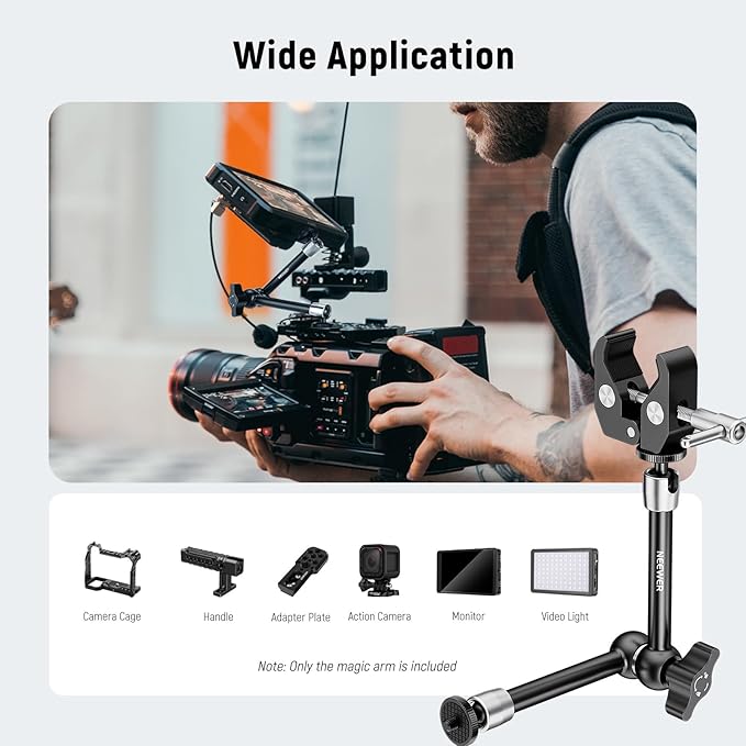 NEEWER 9.8"/25cm Adjustable Magic Arm with Super Clamp, 1/4" & 3/8" Threads, 1/4" Screws for Flash/LED Light/Microphone/Monitor, Compatible with SmallRig Camera Cage, Max Load: 3.3lb/1.5kg, ST25C