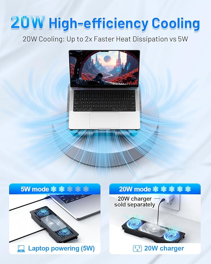 Metfut Laptop Cooling Pad with Detachable Fan & Cooler, Adjustable Height & Angle, 360 Rotation Base, Ultra-Quiet, Carbon Steel Framework for MacBook, ASUS, Dell 10-16” Laptop for Tablet, DJ Mixer