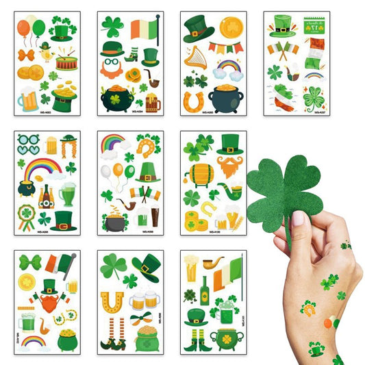 LANGFON 10 Sheets St. Patrick's Day Temporary Tattoos Irish Flag Shamrock Temporary Tattoo Sticker Waterproof Saint Patrick's Day Theme Fake Tattoo for St. Patrick's Day Parade Festival Party Supplies