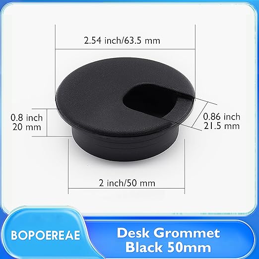 BOPOREAE Desk Grommet 2" (50 mm), Desk Cord Hole Cover, Cable Grommet ABS Plastic, Desk Hole Grommet for Office and Home Table Cable, Detachable Cable Cord Organizer (Black 2 Pcs)