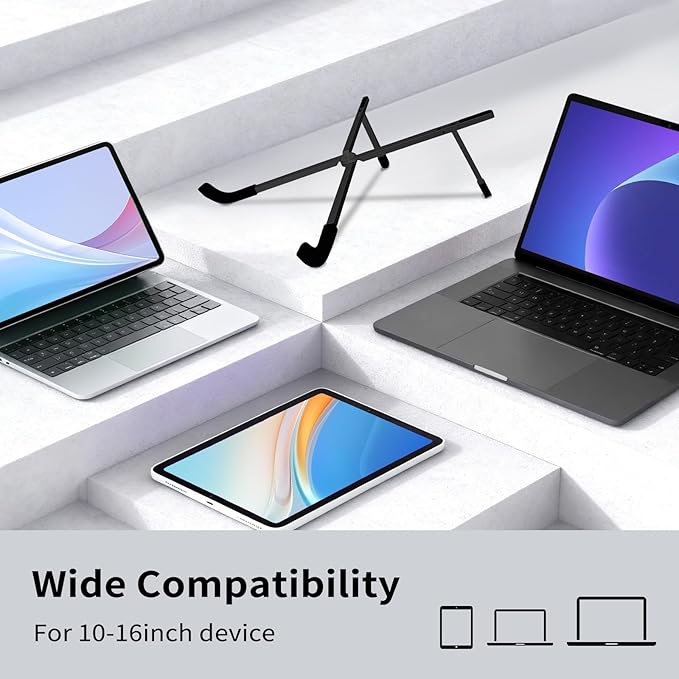 VECOFO Protable Laptop Stand for Desk,Foldable Laptop Riser Holder,Ventilated Cooling Notebook Mount Computer Stand for 10-15.6” Laptops,Tablets，Aluminum (Black)