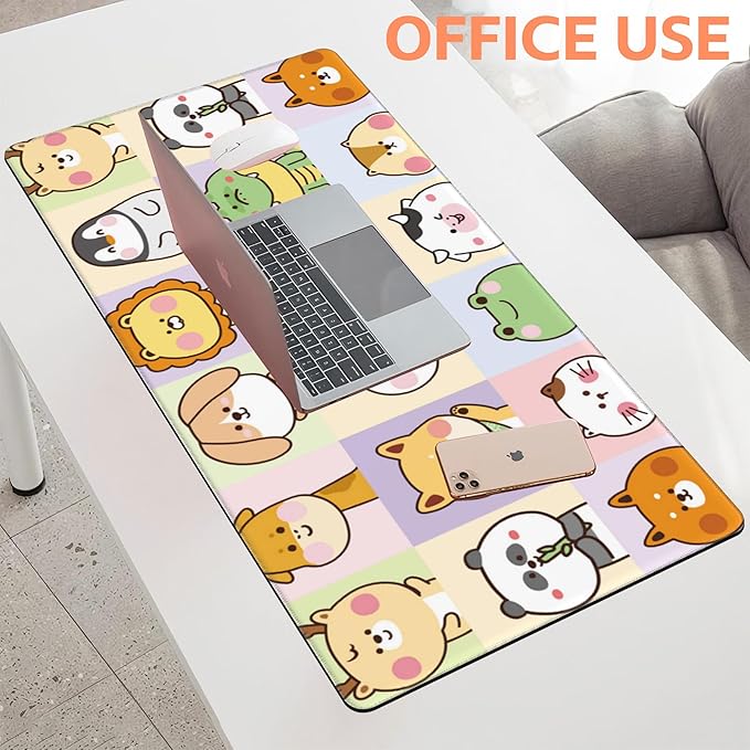 NIYLYNSYN Mouse Pad Large Cute Animals Non-Slip Game Desk Mat with Stitched Edge Laptop Keyboard Desk Pad for Work Home Gaming (35.4 x 15.7 Inches)