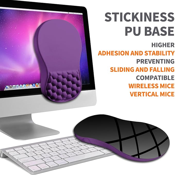 Armanza Ergonomic Joint Wrist Support Mouse Pad with Memory Foam Cushion Massage Bump, Carpal Tunnel Pain Relief Mousepad Slope Design for Wrist Rest, 11.8x7.9 in, Dark Violet