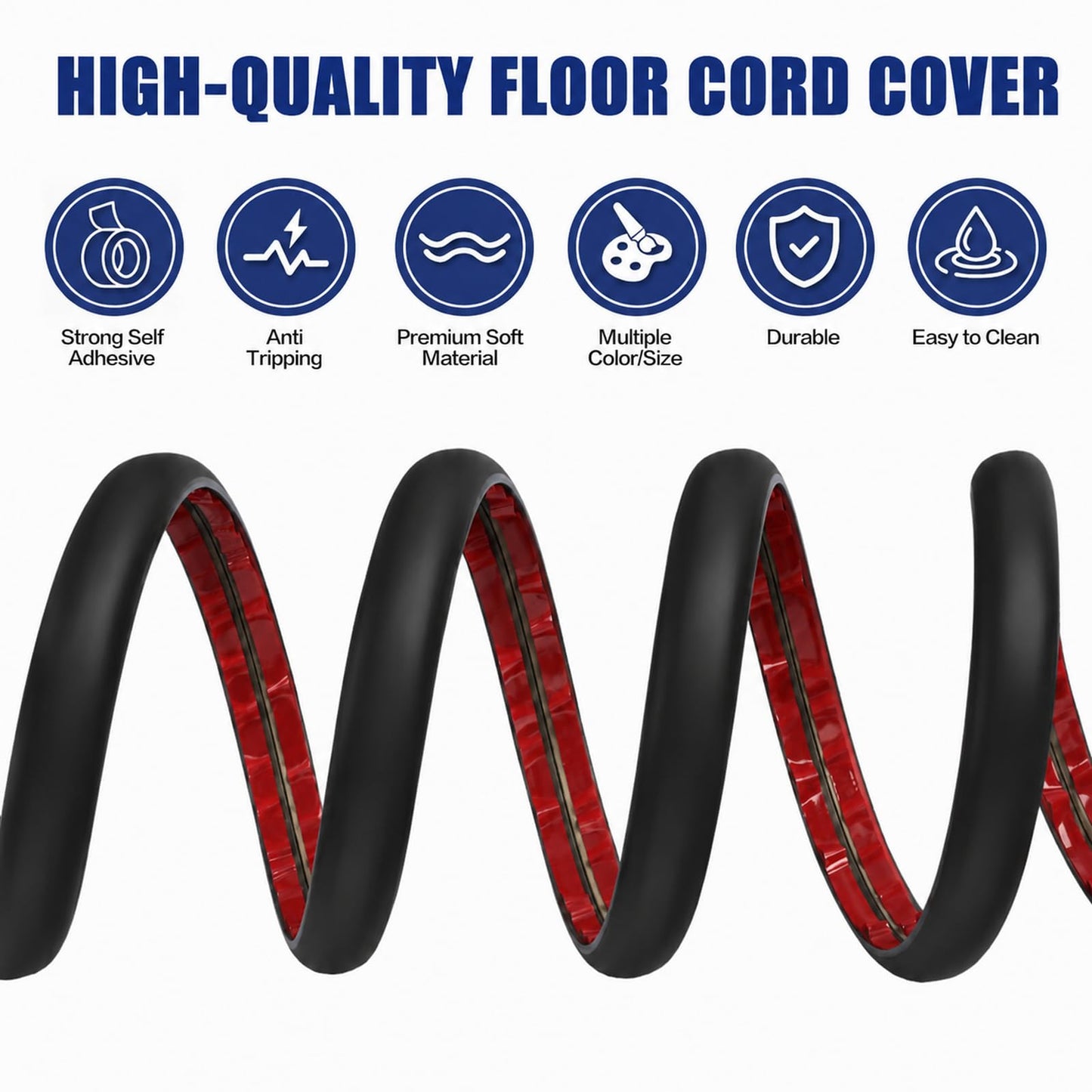 Floor Cord Cover Self Adhesive Cord Hider,3.3FT Cable Management, Extension Strip Protector for Wires, Prevent Cable Trips for Offices, Gyms, Exhibitions Cavity:0.3"(W) x 0.28"(H) Black