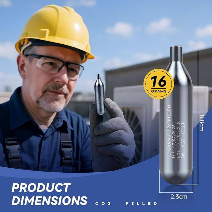 Upgraded Drain Device, AC Drain Line Cleaner Device, AC Drains Line Unclogger Tool, with 6 Unthreaded CO2 Cartridges, with a Flexible Hose to Clear All HVAC Clogs,16 Gram Unthreaded CO2