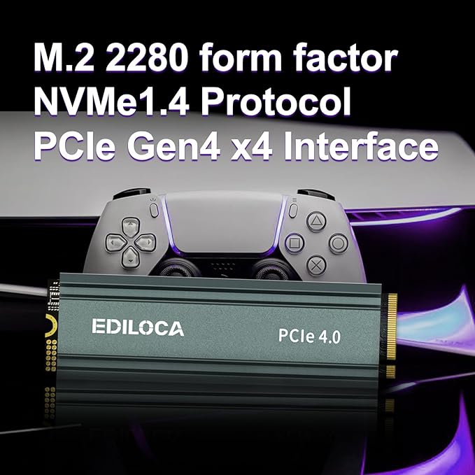 Ediloca 2TB M2 NVME SSD with Heatsink - PCIe Gen4.0 NVMe M.2 2280 3D NAND TLC, 4800MB/s Read, Internal Solid State Drive for PS5/PC, Dynamic SLC Cache, PS5 Storage Expansion, 5-Year Warranty(EN760)