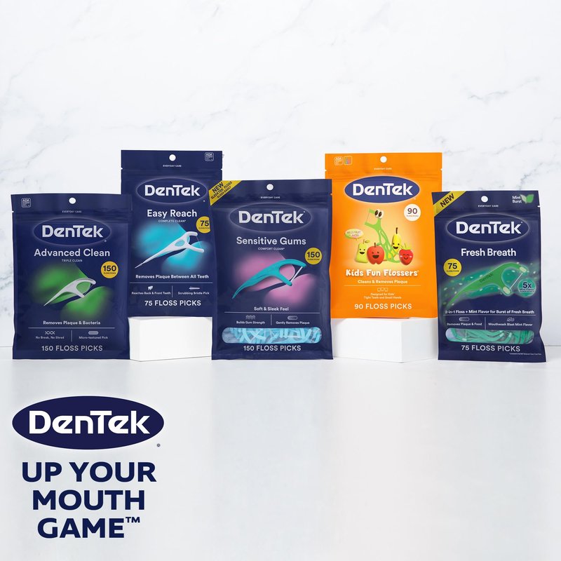 DenTek Comfort Clean Sensitive Gums Floss Picks, Soft & Silky Ribbon, 150 Count, 6 Pack (Blue)