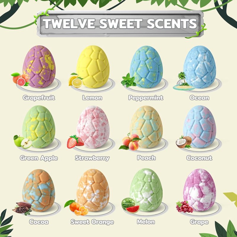 CalmNFiz Bath Bombs - Organic Bubble Bath Bombs with Surprise Dinosaur Toys | 24-Pack Gift Set for Kids