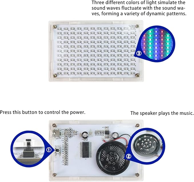Yidab Soldering Practice Kit DIY RGB Music Spectrum Colorful Multi-pattern Simulate Dynamic Sound Wave Within Speaker SMD Soldering Kit Welding Skills Learn Soldering Kit For Beginners