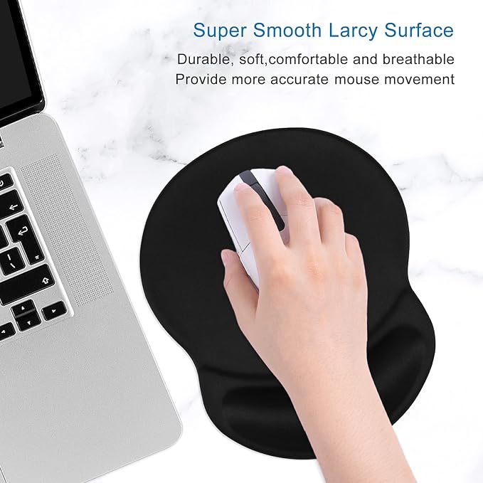ITNRSIIET Ergonomic Mouse Pad with Gel Wrist Rest Support Gaming Small Wrist Rest Smooth Surface Non-Slip PU Base Comfortable Office Supplies Pain Relief, 8.7 x 7.2 inches, Black
