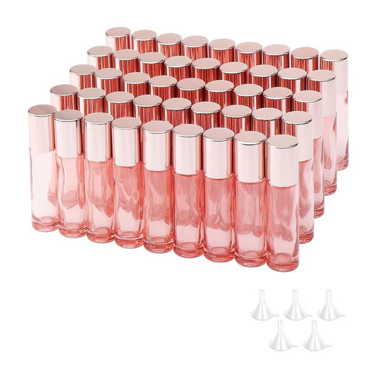 Essential Oil Roller Bottles - 45Pcs 10ml Thick Glass Vials with Stainless Steel Rollers | Rose Gold for Aromatherapy & Perfumes