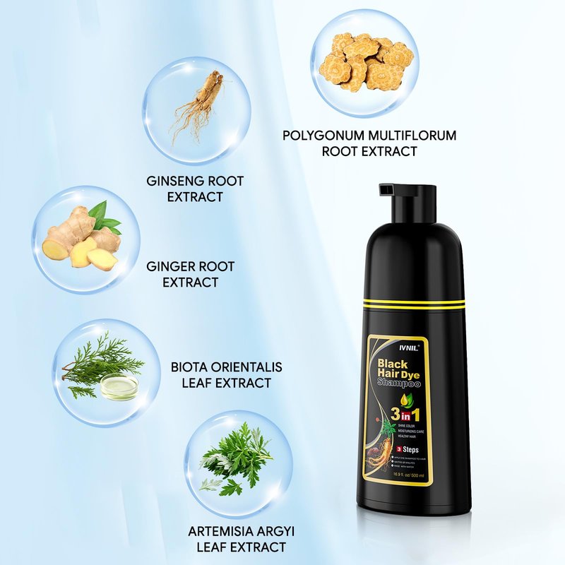 Ivnil Black Hair Dye Shampoo 3 in 1 Hair Color Shampoo for Women & Men for Gray Hair Coverage, shampoo para pintar el cabello