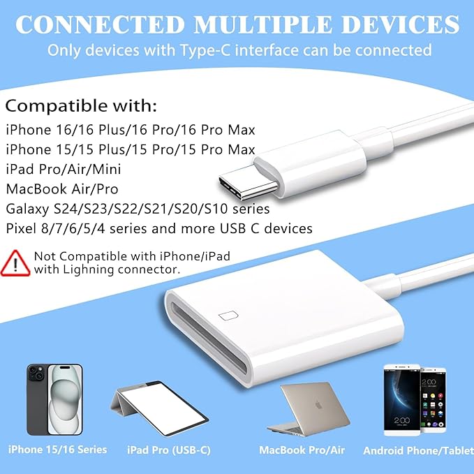 iPhone SD Card Reader USB C, Digital Camera Adapter iPhone 17, Trail Camera SD Card Reader USB C Memory Card Reader for iPhone 17/16/15/iPad/MacBook/iMac/Galaxy/Android