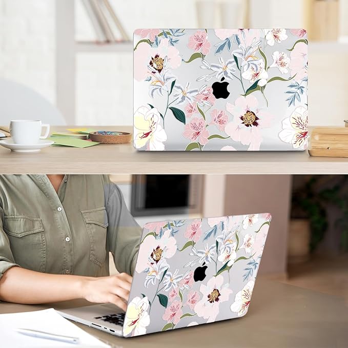 HOHAIYOO Compatible with MacBook Air 13.6 inch Case 2026 2025 2024-2022 Release M5 A3449 M4 A3240 M3 A3113 M2 A2681 with Touch ID, Hard Shell Case&Keyboard Cover&Screen Film&Webcam Cover, Pink Floral