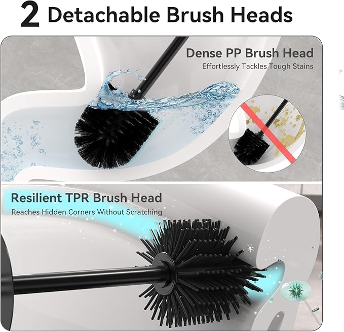 DOWRY Toilet Bowl Brush and Holder for Bathroom Storage Organization Deep Cleaning Covered Brush Cleaner Black Toilet Brush with 2 Brush Holders