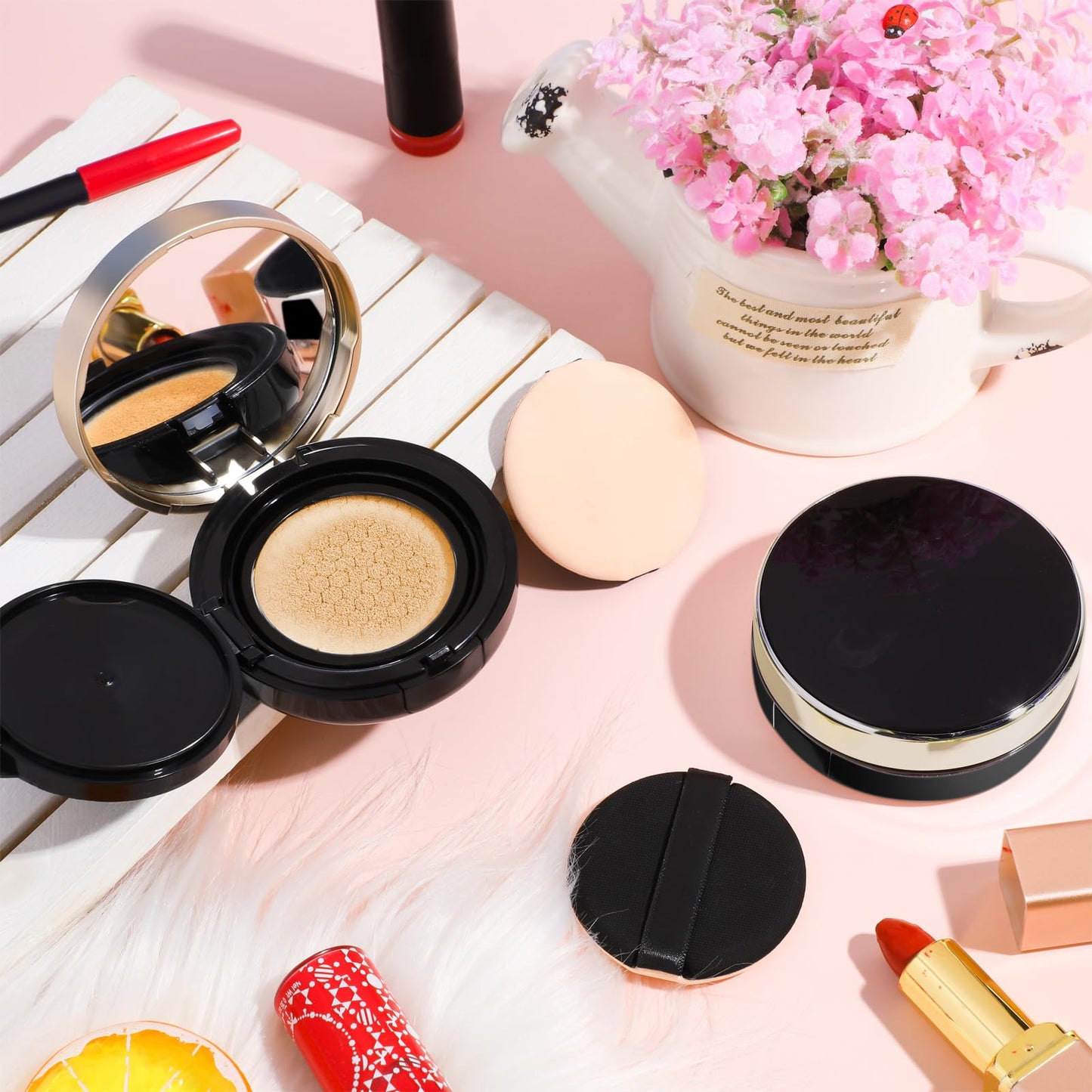 Zopeal 2 Pcs 15g/0.5oz Empty Luxurious Cushion Foundation Box Portable Cushion Compact Bb Puff Box Powder Container with Air Sponge Powder Puff and Mirror for Women Travel Sunscreen