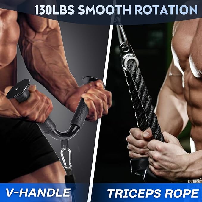 YORWHIN 10-in-1 Cable Machine Attachments Set for Gym - Includes Tricep Rope, V-Bar, Straight Bar, D-Handle, Ankle/Wrist Straps, Storage Bag - Compatible with LAT Pulldown & Home Gym Cable Machines