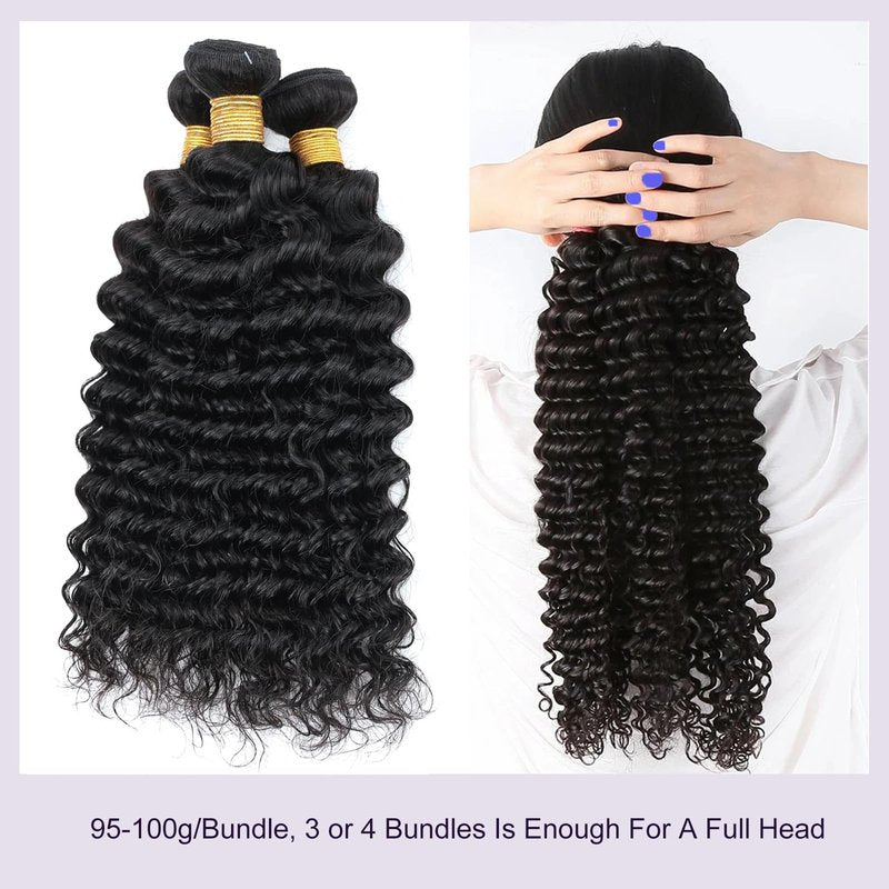 12 Inch Deep Wave Lace Frontal Closure 13x4 Ear to Ear Frontal HD Lace Brazilian Curly Virgin 100% Human Hair For Women Pre Plucked with Baby Hair 150% Density Free Part