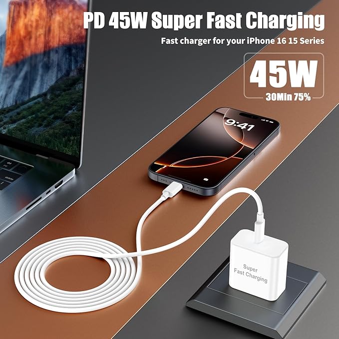iPhone 17 16 Pro Max Charger Fast Charging, Super Fast USB C Chargers for iPhone 16 (6FT+6FT+10FT) Type C Chargers Cord with Fast Charger Block for iPhone 17/16/15 Series/iPad/ GalaxyS26/S25
