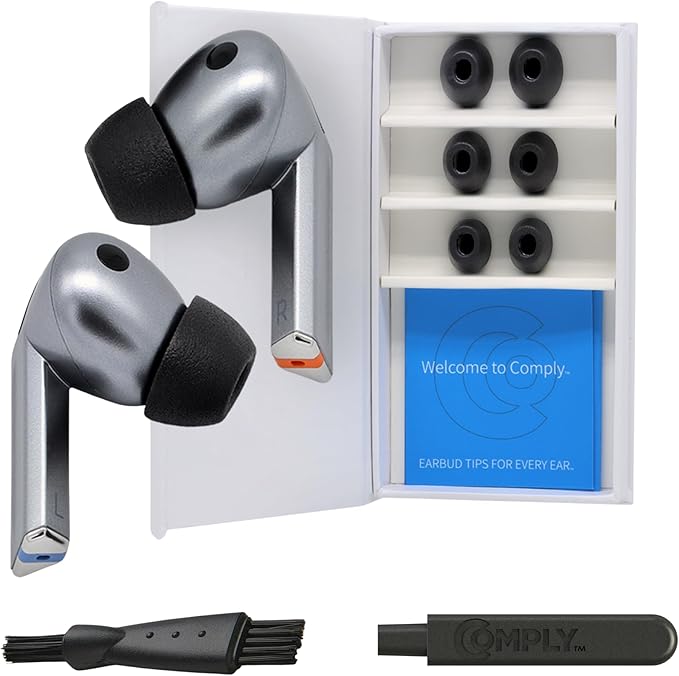 Comply TrueGrip | Premium Memory Foam Replacement Earbud Tips for Samsung Galaxy Buds4 Pro & Buds3 Pro | Long-Lasting Comfort, Secure Fit, Noise Isolation | Black (Medium) (3 Pairs)