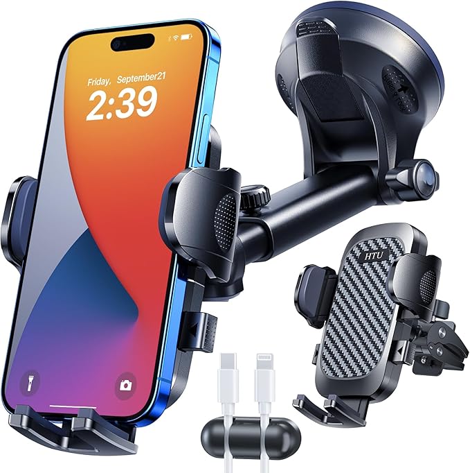 2026 Ultimate Best【True Military-Grade & Safety Cert】Car Phone Holder HTU【Upgraded 360 Rotation & 100+LBS Strongest Suction】5-in-1 Truck Windshield Dashboard Vent Mount Stand for iPhone Android, Black