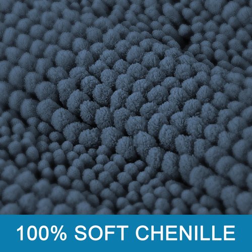 H.VERSAILTEX Bathroom Rug Sets 2 Piece Bath Mats Non Slip Thick Soft Chenille Striped Bath Rug achine Washable Shower Floor Rugs for Tub, Shower and Floor (Blue Indigo, 36"x24" Plus 20"x24" U)