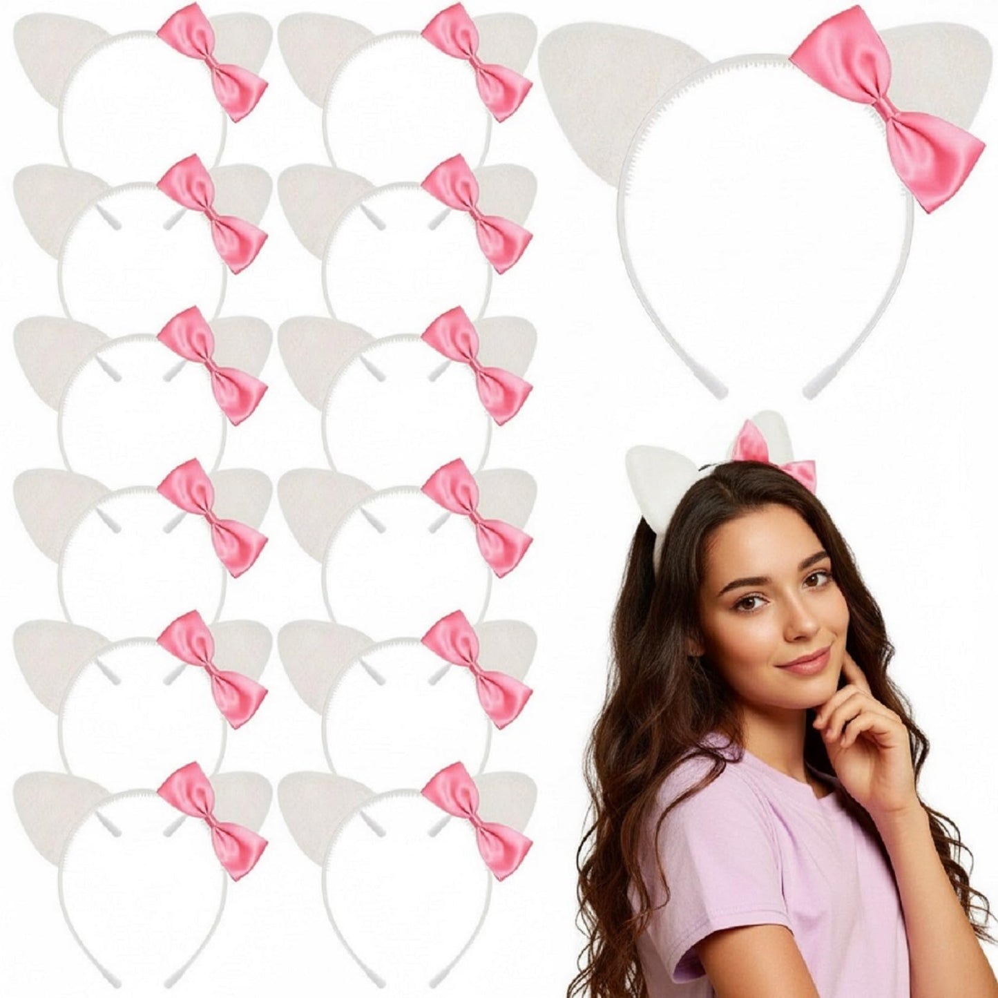 Knitgrip 12 Pcs Kitty Cat Ears Headbands Gift for Kitty Friends Birthday Party Favor Kitten Decoration(Pink,Classic)