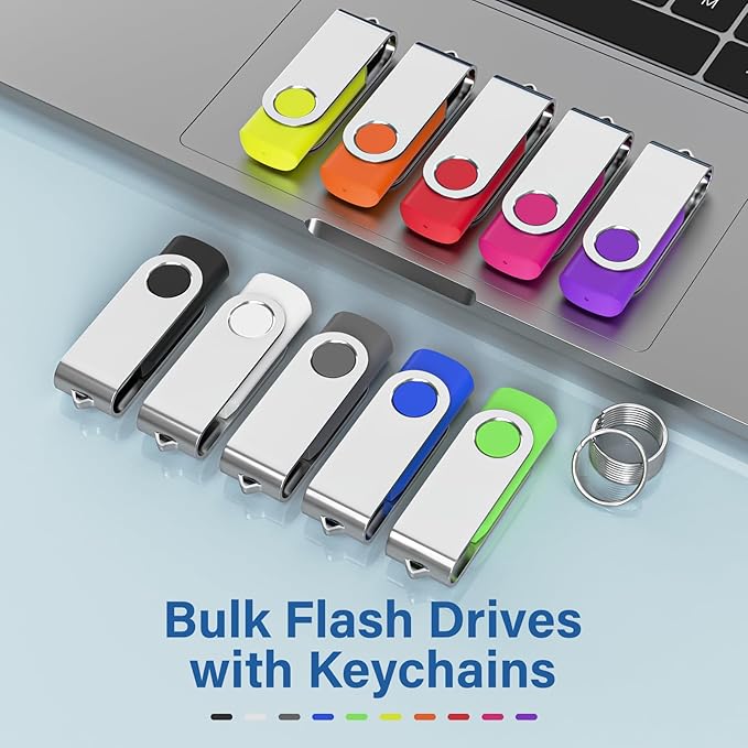 Wooolken Flash Drives 2GB 10 Pack, USB 2.0 Thumb Drives with Keychains Memory Stick USB Drive Pendrive for PC Laptop Computer (Mixcolors)