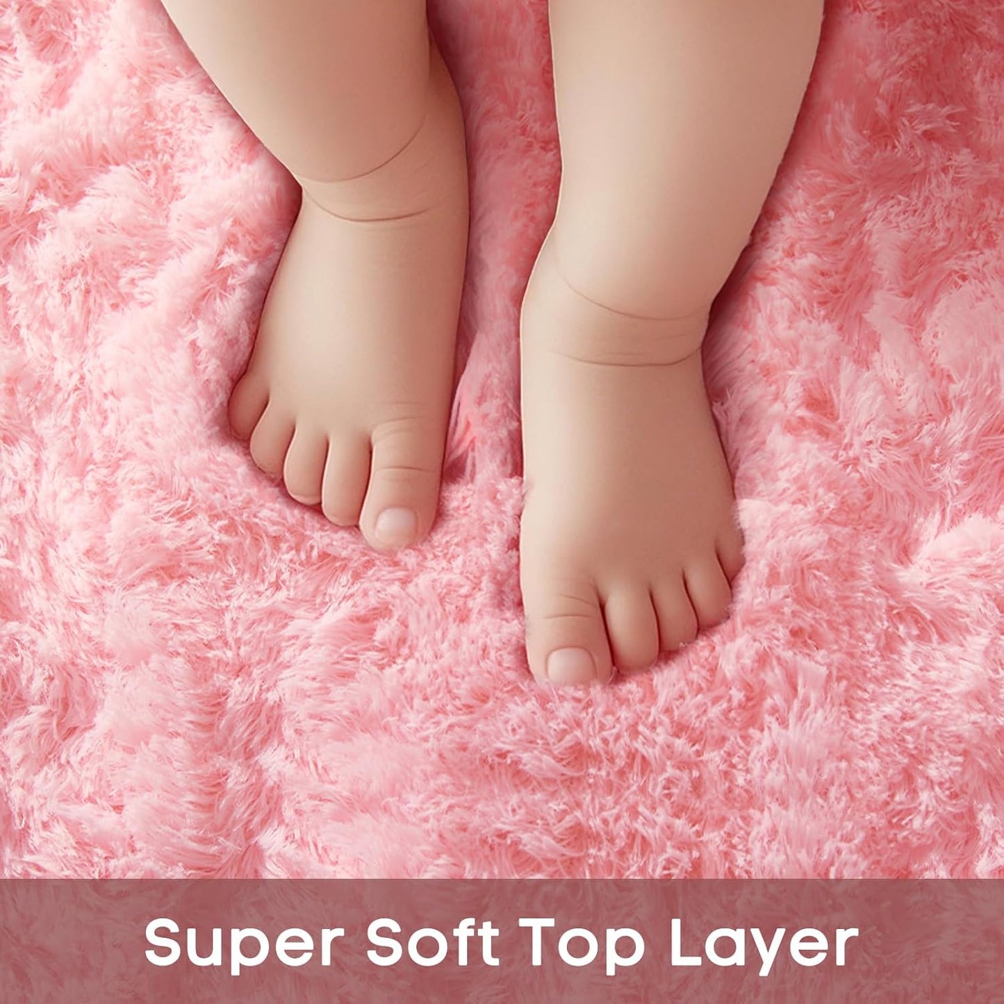 Ophanie Pink Round Rug - Fluffy Kawaii Shag Area Rug for Kids & Teens | 4Ft Plush Carpet for Bedroom Decor