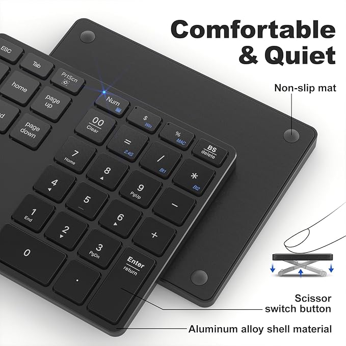 MOFII Number Pad for Laptop - Bluetooth Black Wireless Numeric Keypad 35 Keys USB-C Rechargeable Numpad, Accounting Portable Financial Data 10 Key for Laptop/PC/Desktop/Notebook/Surface Pro