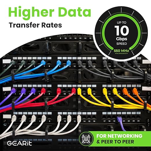 GEARit Cat 6 Ethernet Patch Cable 15 ft Black (10 Pack) Cat6 Patch Cables 15ft Black/Ethernet Patch Cable, 10Gbps 550MHz 24AWG Pure Copper, Snagless, Gold Plated RJ45 for Router, Server, Router, PC