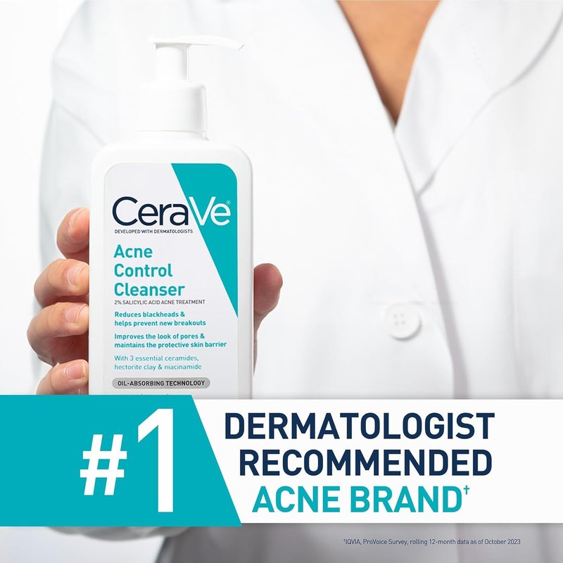 CeraVe Acne Treatment Face Wash - Salicylic Acid Cleanser with Clay & Niacinamide | 8 Ounce