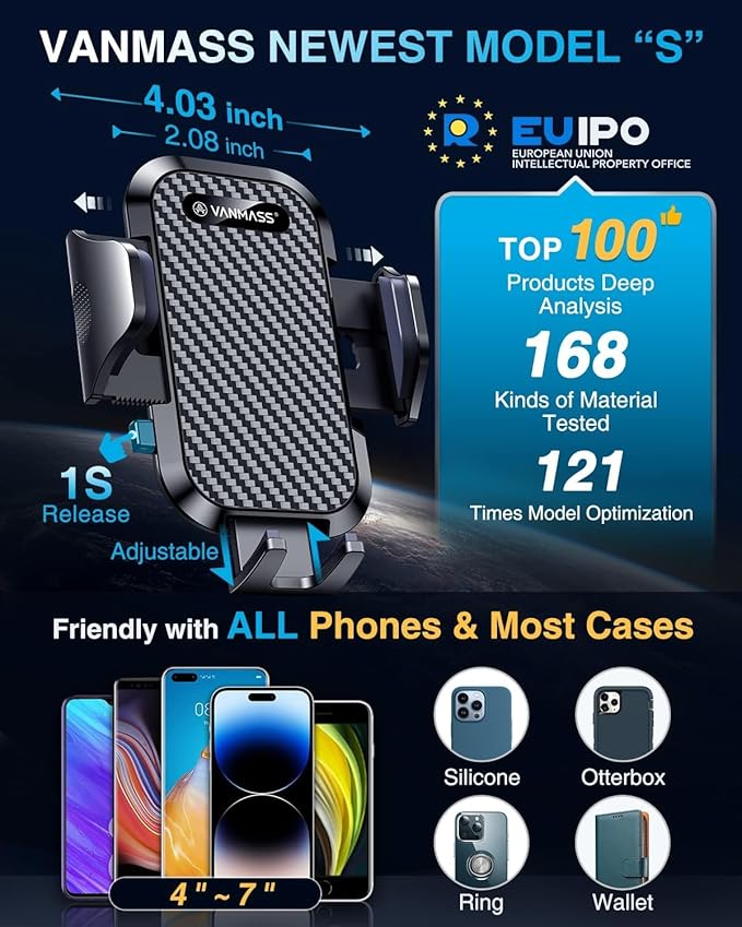 VANMASS Car Phone Holder 2026 Ultimate Military-Grade Strongest Suction & Clip Windshield Dashboard【Newest Best Strongest】 Cell Phone Shower & Wall Mounts for iPhone 17 Pro Max 16 15 14 13 Android