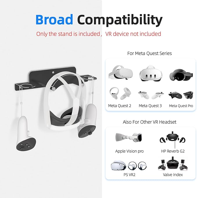 ANSHAWTIY VR Headset Wall Mount Storage Stand Hook Compatible with Meta Quest 3/Meta Quest 3S/Quest Pro/Quest 2 Metal VR Headset Hook Storage Rack Holder(Aluminum Alloy-Black)