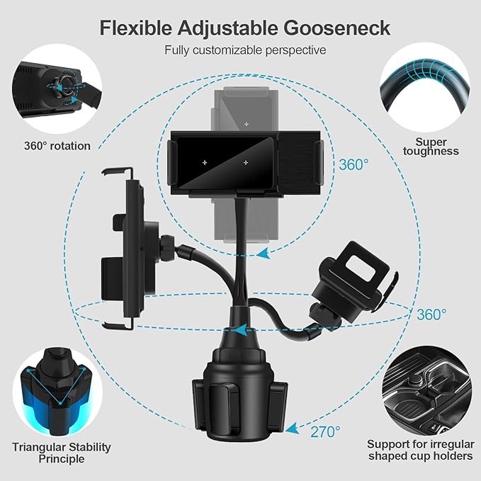 YUPENLAI Wireless Car Charger for Z Fold 6/5/4/3, Dual Coil Cup Holder Phone Mount for Tesla, Fast Charging Auto Clamping Auto Rotation 90° Air Vent Mount for iPhone 16/15/14/13/12 Serie