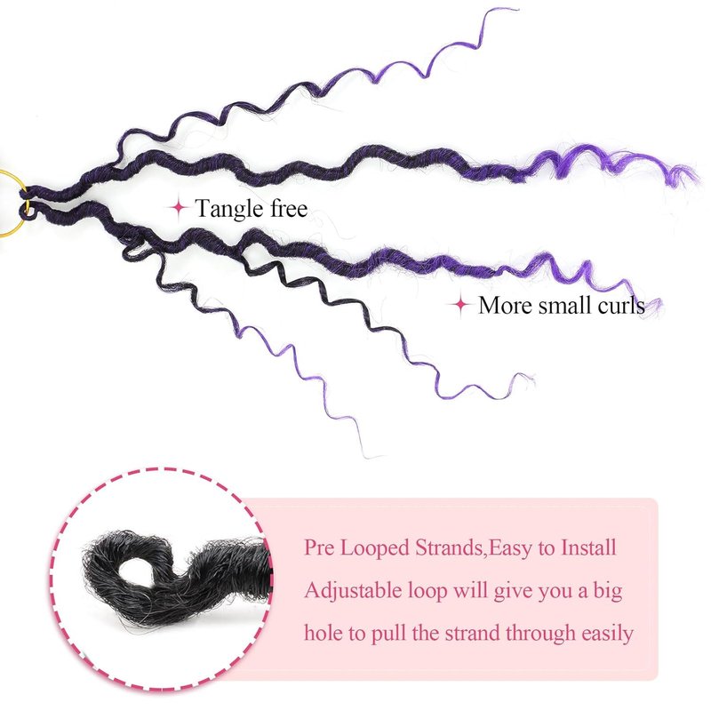 Boho Faux Locs Crochet Hair - 24 Inch Soft Locs with Curly Ends | Pre-Looped Goddess Locs for Black Women - 1B/Purple