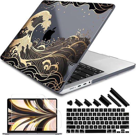 DONGKE Compatible with MacBook Pro 16 Inch Case (2026-2021 Release, M5 M4 M3 M2 M1 Pro/Max Chip), Plastic Hard Shell Cover with Keyboard Cover & Screen Protector for MacBook Pro 16", Golden Wave