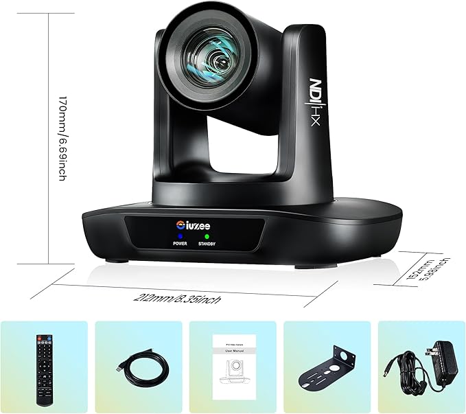iuZee NDI PTZ Camera AI Auto Tracking 3G-SDI/USB3.0/HDMI/LAN PoE 30X Optical and 8X Digital Zoom Live Streaming Camera 1080P 60FPS for Church Services Worship Education Events vMix OBS YouTube