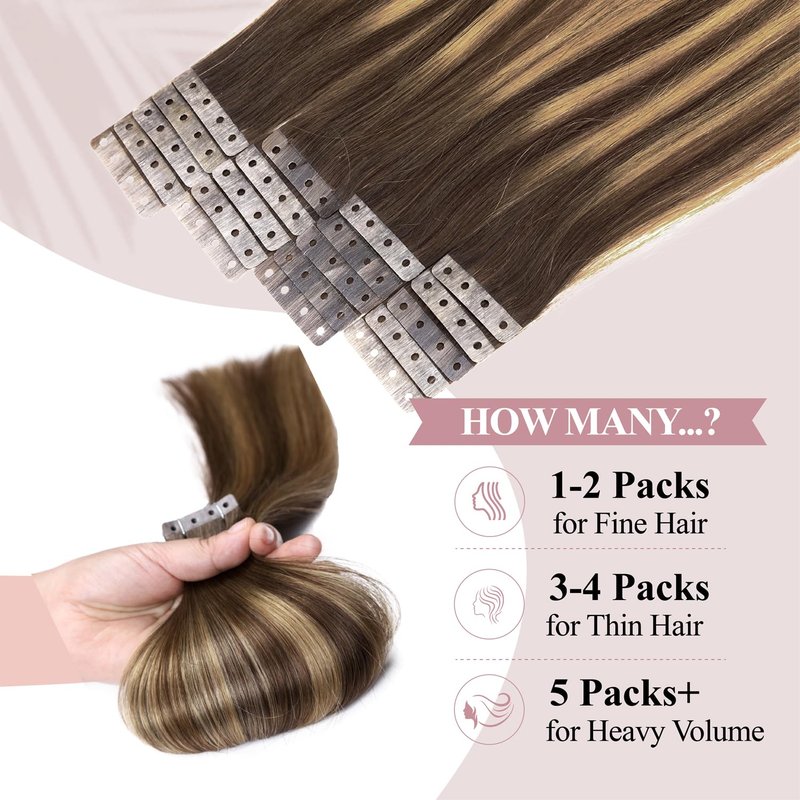 WIGER Micro Bead Hair Extensions Ombre Brown Mixed Blonde Insert Skin Weft Extensions 16 In Balayage Remy Human Hair Straight No Glue Brazilian Highlighted Hair Extensions (40g, 20 Pcs)