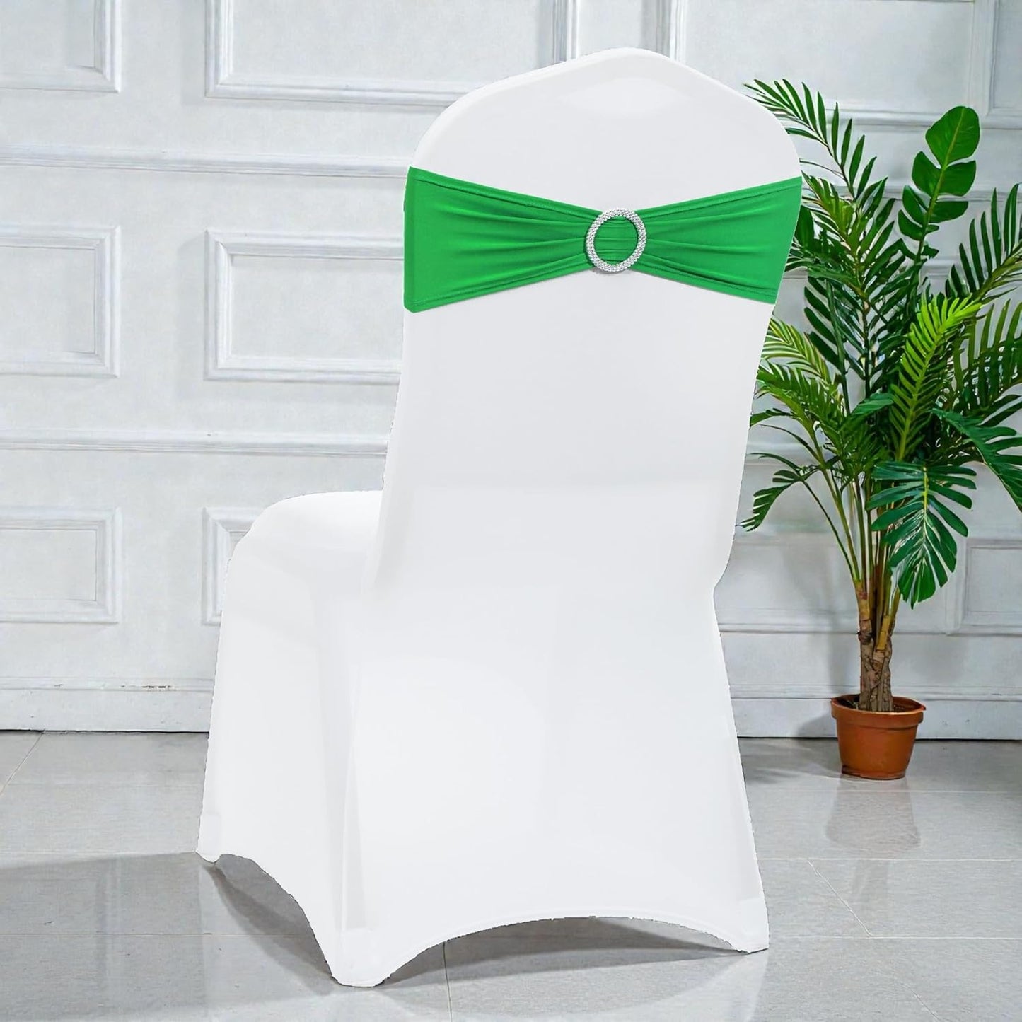 MDS Spandex Chair Sashes - Universal Fit Elastic Stretch Ties with Buckle | Pack of 25 - Light Green