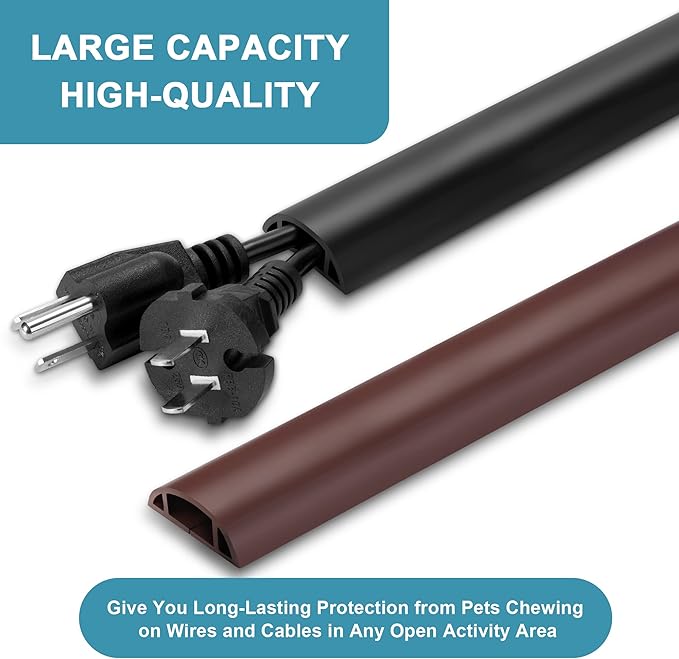LZEOY 8.5ft Black Cord Protector, Soft Floor Wire Covers - Channel: 0.6"W x 0.32"H