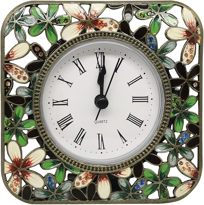 Pewery Decorative Mini Table Clock, Vintage Metal Silent Analog Quartz Battery Operated Table Top Clock for Living Room Decor Shelf