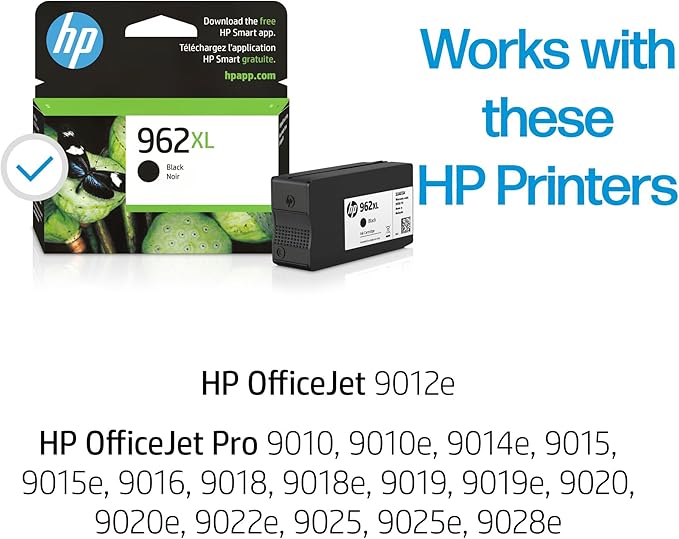HP 962XL Black High-Yield Ink Cartridge | Works with OfficeJet 9010, Pro 9010, 9020 | Eligible for Instant Ink | 3JA03AN