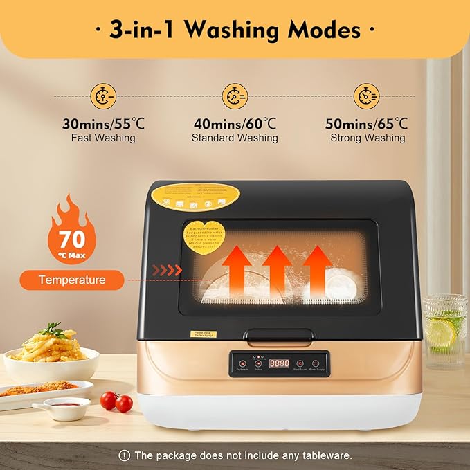 Countertop Portable Dishwasher 800W Automatic Compact Dishwashing Machine 110V Mini Dishwasher Countertop Machine with 3 Washing Mode for 12-20 Tableware