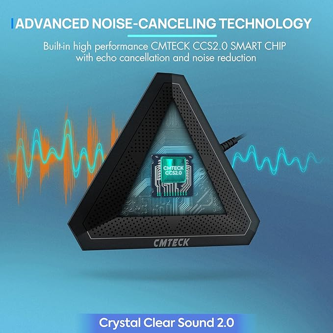 CMTECK Conference USB Microphone, Mute Button, Omnidirectional Condenser Boundary Mic for Recording, Streaming, Gaming, Skype (Windows/macOS)-Without Speaker