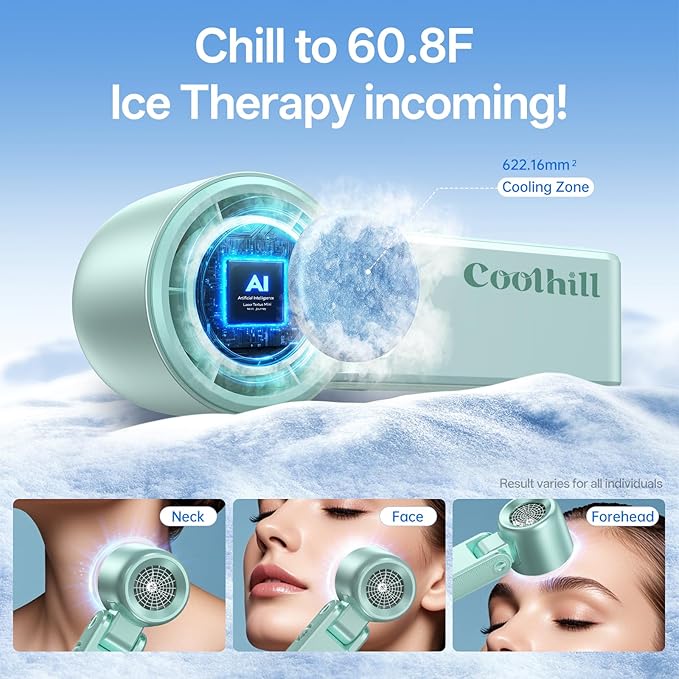 Coolhill Pro Handheld Portable Fan with Ice Cooler: 199-Speed 5500mAh Rechargeable Handheld Fan, 12H Time Hand Cooling Personal Fans with 20000 RPM Air Turbo Tech for Travel Outdoor (Green)